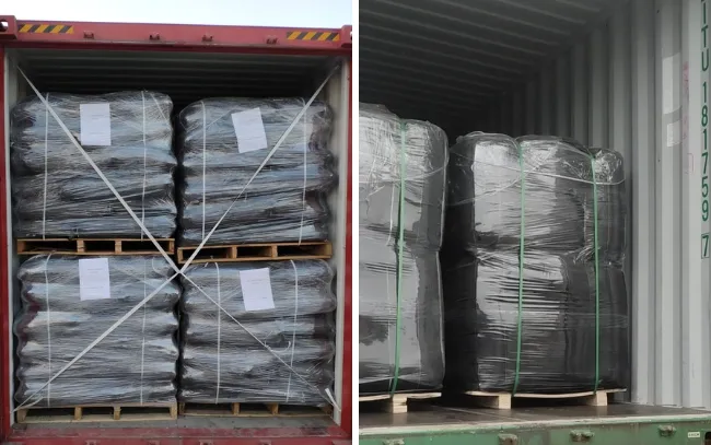 Palletized activated carbon bags loaded into shipping containers